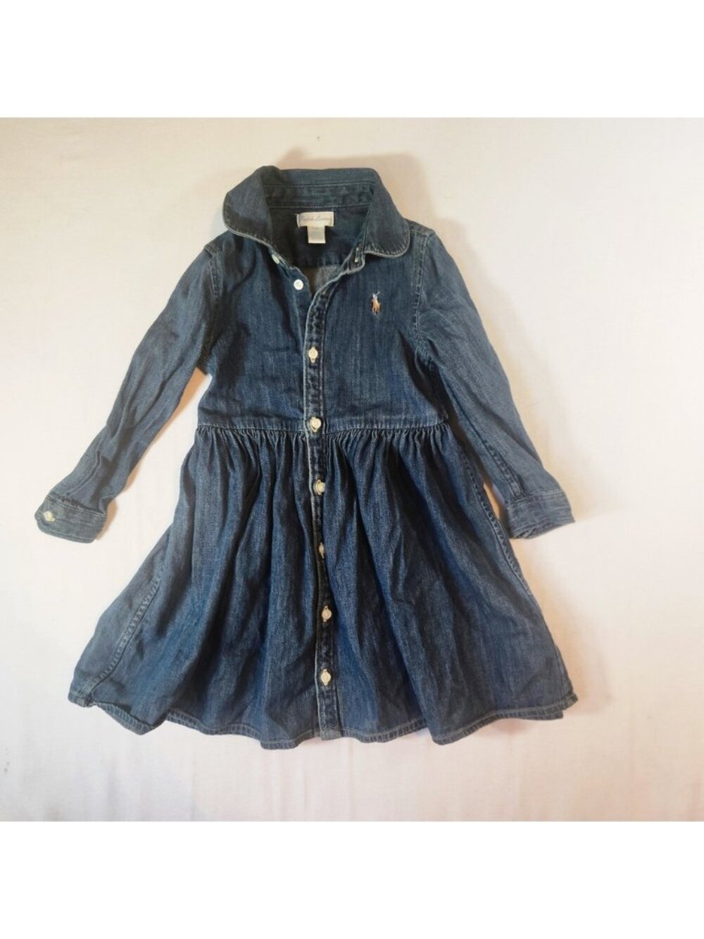 Ralph Lauren Girls Blue Denim Shirt Dress Long Sleeve Pony Logo 24M